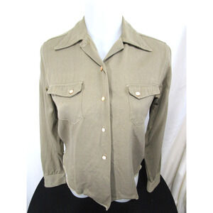 Vintage 40s-50s 101 Montgomery Wards Khaki Gabardine Western Shirt Women Sz M